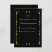 Elegant Black & Gold Art Deco RVSP RSVP Karte (Vorne/Hinten)