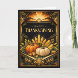 Elegant Black Gold Art Deco Thanksgiving Harvest Karte