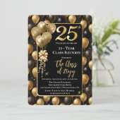 Elegant Black Gold Balloons 25 Year Class Reunion Einladung (Stehend Vorderseite)