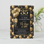 Elegant Black Gold Balloons 35 Year Class Reunion Einladung (Stehend Vorderseite)