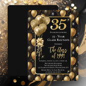 Elegant Black Gold Balloons 35 Year Class Reunion Einladung