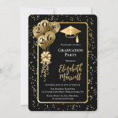 Elegant Black Gold Balloons Graduation Party Einladung (Vorderseite)