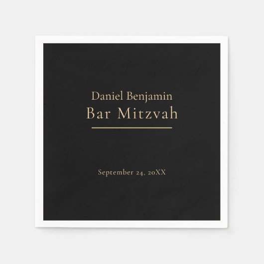 Elegant Black Gold Bar Mitzvah Serviette (Vorderseite)