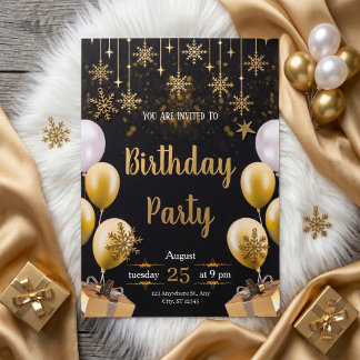 Elegant Black & Gold Birthday Party Einladung