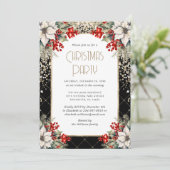 Elegant Black Gold Botanical Christmas Party Einladung (Stehend Vorderseite)