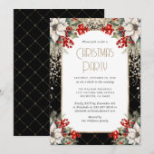 Elegant Black Gold Botanical Christmas Party Einladung (Vorne/Hinten)
