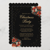Elegant Black Gold Botanical Christmas Party Einladung (Vorne/Hinten)