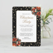 Elegant Black Gold Botanical Christmas Party Einladung (Stehend Vorderseite)