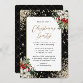 Elegant Black Gold Botanical Christmas Party Einladung (Vorne/Hinten)