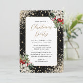 Elegant Black Gold Botanical Christmas Party Einladung (Stehend Vorderseite)
