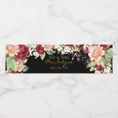 Elegant Black Gold Burgundy Blush Floral Mr. & Mrs Wasserflaschenetikett (Einzelnes Label)