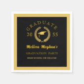Elegant Black Gold Cap Laurel Wreath Grad Party Serviette (Vorderseite)