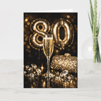 Elegant Black & Gold Champagne 80th Birthday Karte