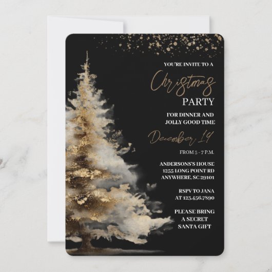Elegant Black & Gold Christmas Party Einladung (Vorderseite)