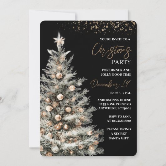 Elegant Black & Gold Christmas Party Einladung (Vorderseite)