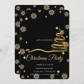 Elegant Black -Gold  Christmas Tree Einladung (Vorne/Hinten)