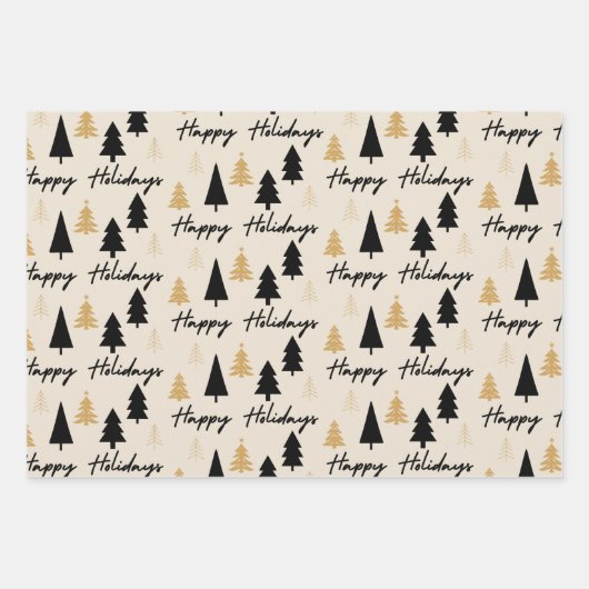 Elegant Black & Gold Christmas Tree Geschenkpapier Set (Vorderseite)