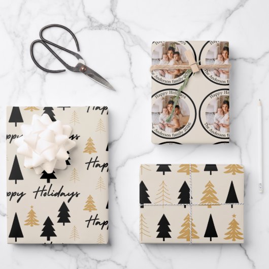 Elegant Black & Gold Christmas Tree Geschenkpapier Set (Vorderseite)