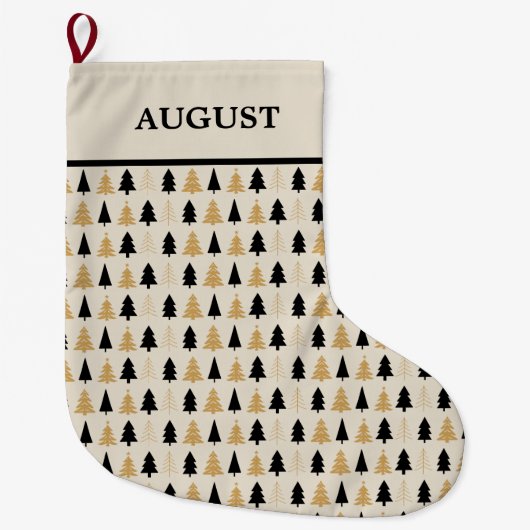 Elegant Black & Gold Christmas Tree Großer Weihnachtsstrumpf (Vorderseite)