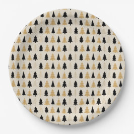 Elegant Black & Gold Christmas Tree Pappteller