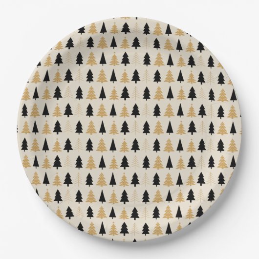 Elegant Black & Gold Christmas Tree Pappteller (Vorderseite)