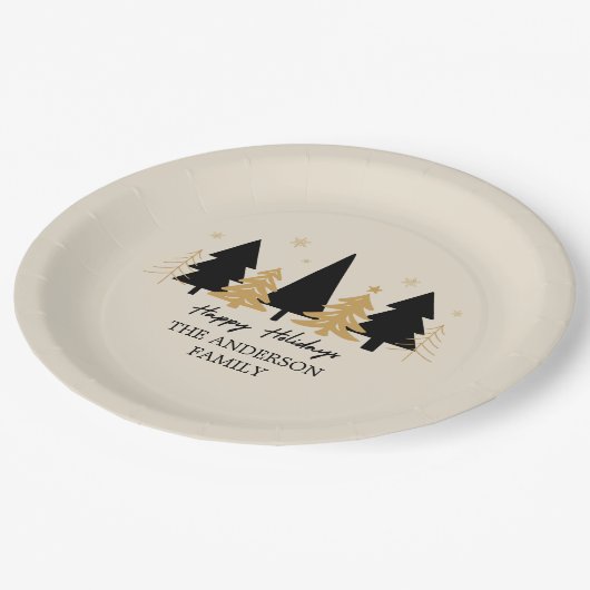 Elegant Black & Gold Christmas Tree Pappteller (Schrägansicht)