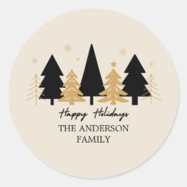 Elegant Black & Gold Christmas Tree Runder Aufkleber