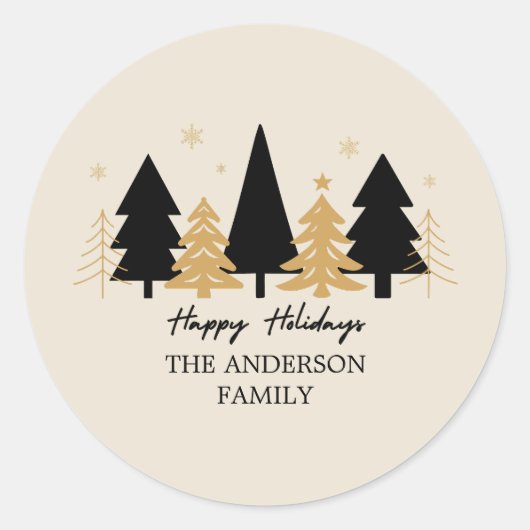 Elegant Black & Gold Christmas Tree Runder Aufkleber (Vorderseite)