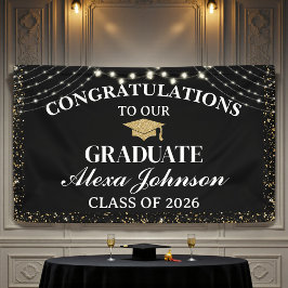 Elegant Black & Gold Class Of 2026 Graduation Banner