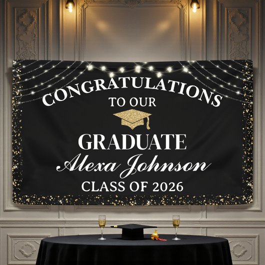 Elegant Black & Gold Class Of 2026 Graduation Banner