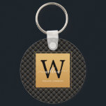 Elegant Black Gold Classy Monogram Initial Script Schlüsselanhänger<br><div class="desc">Elegant Black Gold Classy Monogram Initial Script keychain. Features a luxury black and gold diamond pattern background.</div>