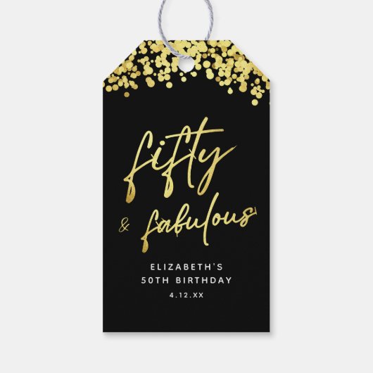 Elegant Black Gold Confetti 50 und fabelhaft Geschenkanhänger (Rückseite)