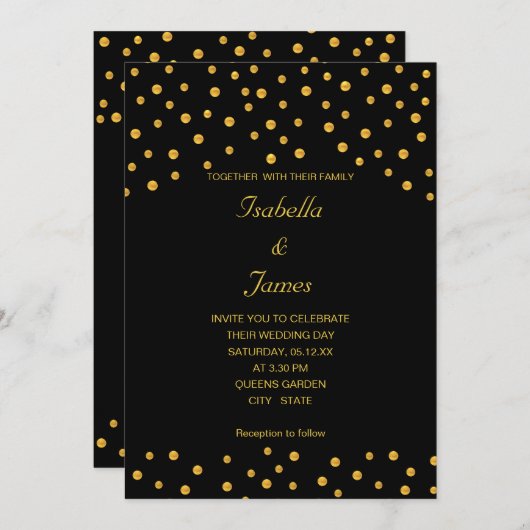 Elegant Black Gold Confetti Einladung (Vorne/Hinten)