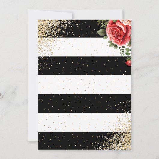 Elegant Black Gold Confetti Rote Rose 30. Geburtst Einladung (Rückseite)