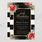 Elegant Black Gold Confetti Rote Rose 30. Geburtst Einladung (Vorne/Hinten)