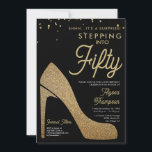 Elegant Black Gold Confetti Überraschung 50. Gebur Einladung<br><div class="desc">Feiern Sie stilvoll mit dieser schicken 50. Geburtstagseinladung! Mit bedruckten Goldkonfetti für eine Touch Glitzer, mit einer blendend hohen Ferse Silhouette auf diesem eleganten Design für eine vollkommene und elegante Überraschung 50 Geburtstag Party. Das moderne und raffinierte Design wird Ihre Veranstaltung unvergesslich machen. Passen Sie mit dem Namen, dem Veranstaltungsort,...</div>