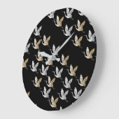 Elegant Black Gold Crane Modern Japanese Art Große Wanduhr (Winkel)