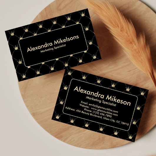 Elegant Black Gold Crown Pattern Professional Visitenkarte