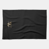 Elegant Black Gold Custom Monogram Script Name Geschirrtuch (Horizontal)