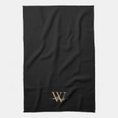Elegant Black Gold Custom Monogram Script Name Geschirrtuch (Vertikal)