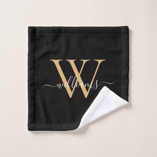 Elegant Black Gold Custom Monogram Script Name Waschlappen (Waschlappen)
