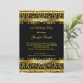 Elegant Black Gold Damask Diamond Geburtstag Einladung (Stehend Vorderseite)