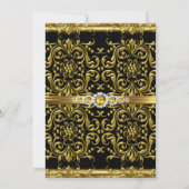 Elegant Black Gold Damask Diamond Geburtstag Einladung (Rückseite)