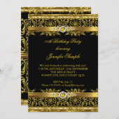 Elegant Black Gold Damask Diamond Geburtstag Einladung (Vorne/Hinten)