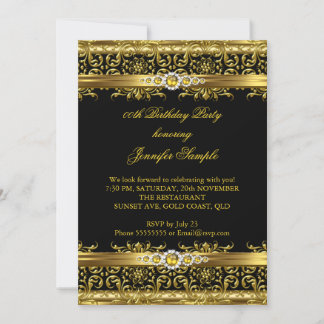 Elegant Black Gold Damask Diamond Geburtstag Einladung