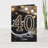 Elegant Black Gold Diamonds Pearls 40th Birthday Karte (Vorderseite)