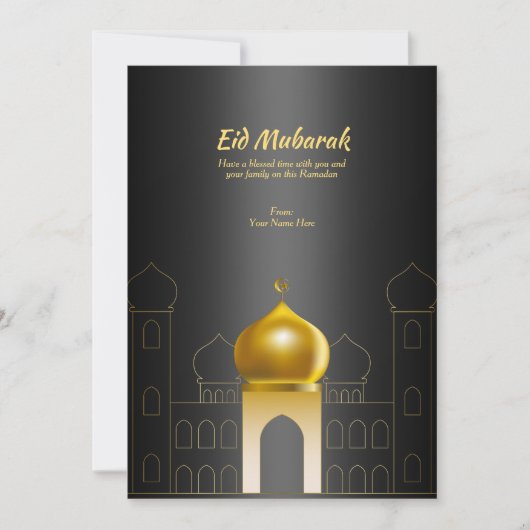 Elegant Black | Gold Dome Moschee Islamischer Gruß Einladung (Vorderseite)