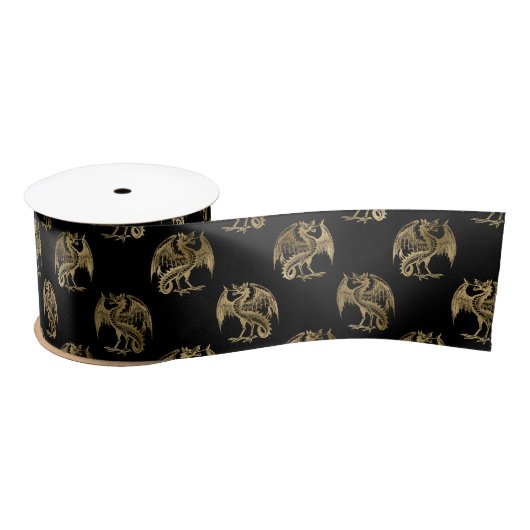 Elegant Black Gold Dragon Satin Ribbon Satinband (Spule)