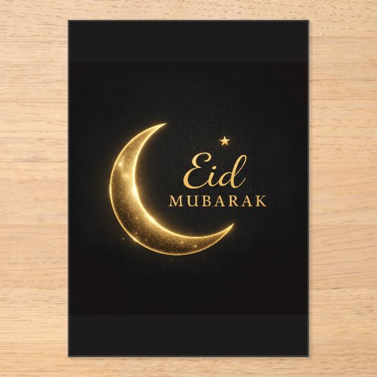 Elegant Black & Gold Eid Mubarak Card – Premium Is Acryleinladungen (Vorderseite)