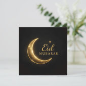 Elegant Black & Gold Eid Mubarak Card – Premium Is Einladung (Stehend Vorderseite)